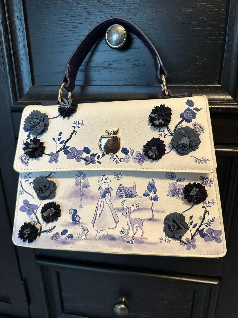 Loungefly White & Navy Floral Appliqué Top-Handle Satchel
